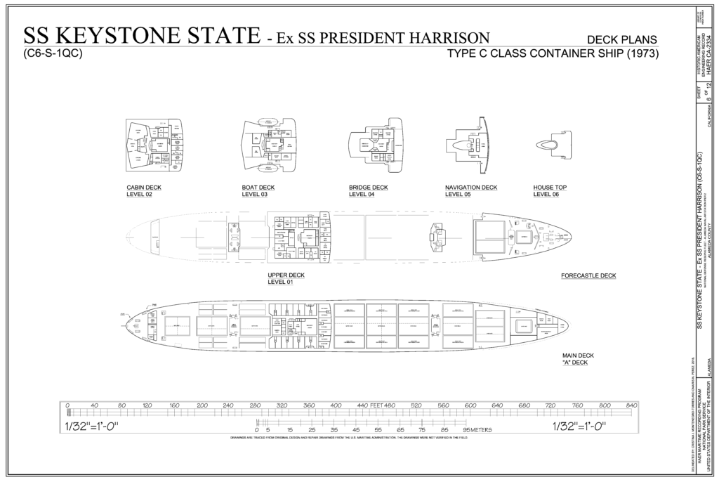 Free Ship Plans SS President Harrison (later SS Keystone State) type C class container ship1973 upper deck plans