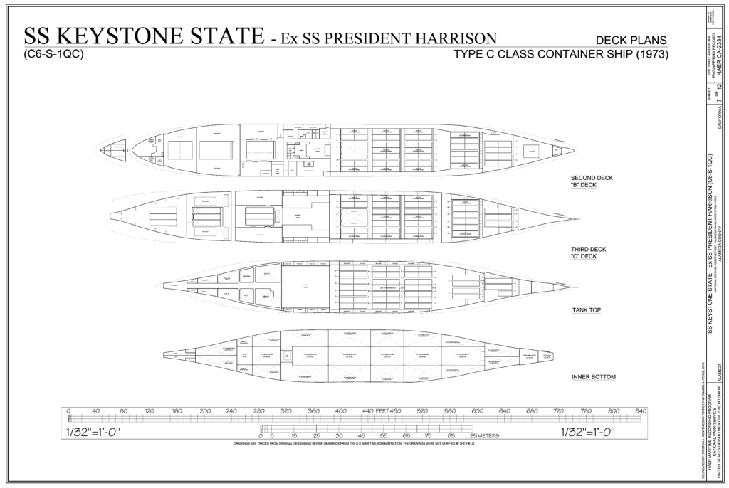 Free Ship Plans SS President Harrison (later SS Keystone State) type C class container ship1973 lower deck plans