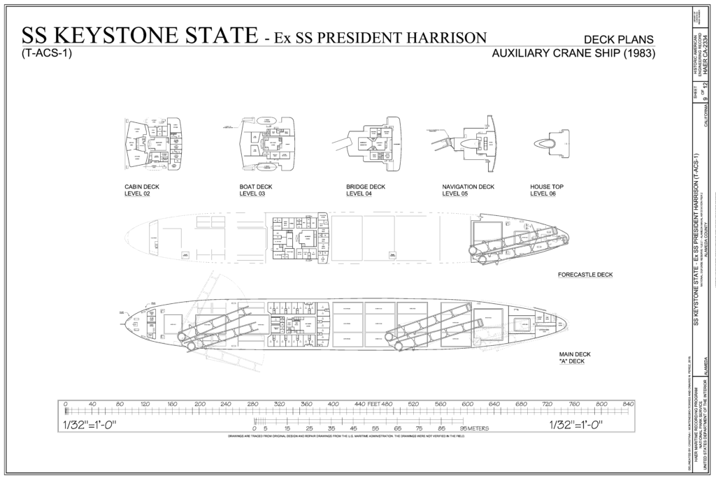 Free Ship Plans SS Keystone State formerly SS President Harrison auxiliary crane ship 1983 upper deck plans