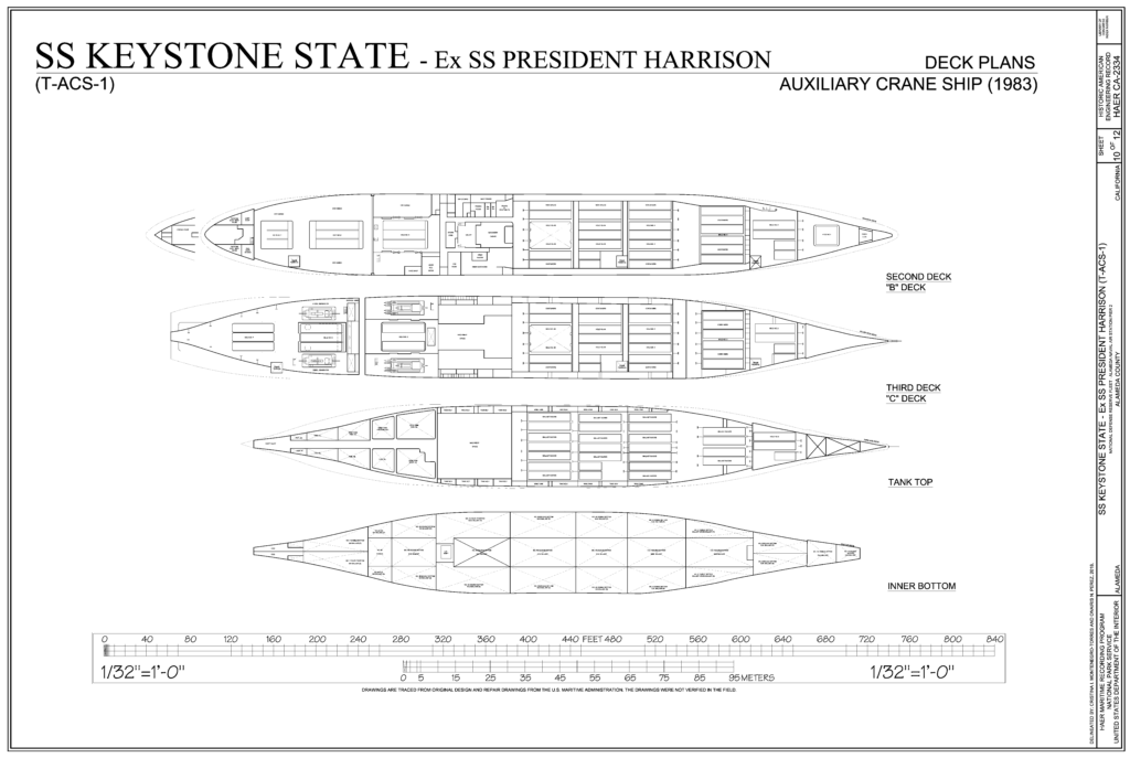 Free Ship Plans SS Keystone State formerly SS President Harrison auxiliary crane ship 1983 lower deck plans