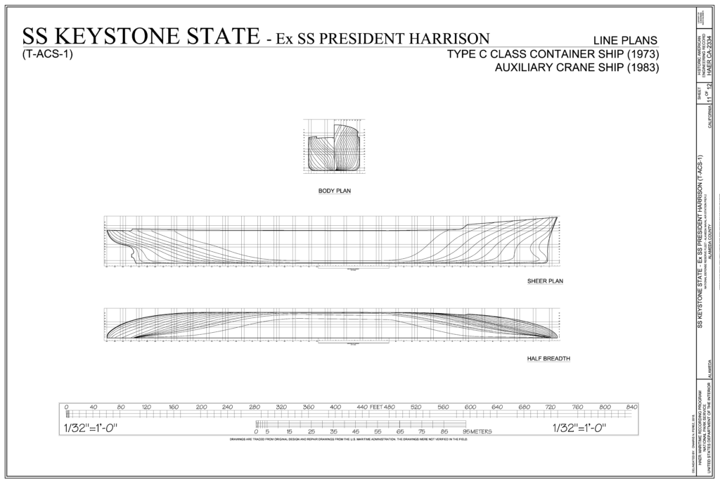 Free Ship Plans SS President Harrison type C class container ship1973/SS Keystone State auxiliary crane ship 1983 lines plans