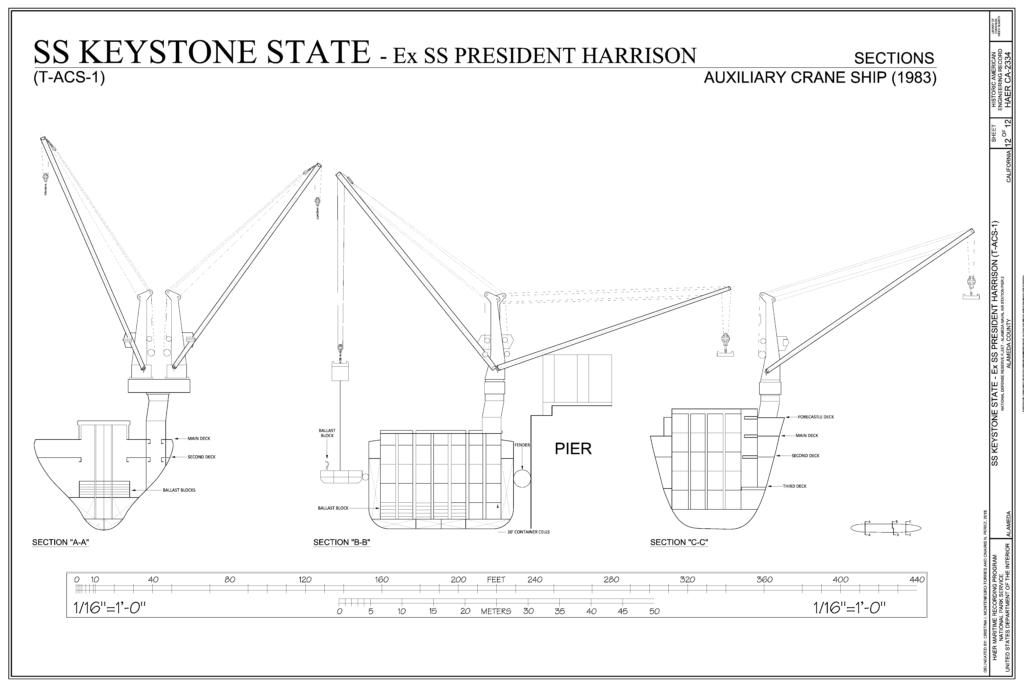 Free Ship Plans SS Keystone State née SS President Harrison auxiliary crane ship 1983 crane plans